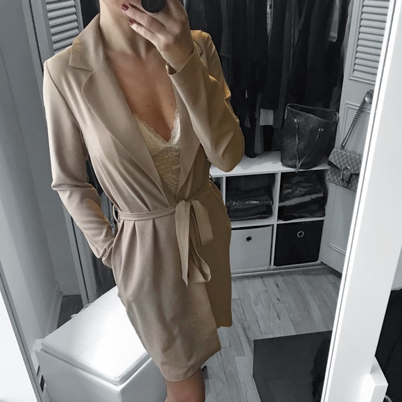 LAST 1✨Latte Tan Tie Waist Belt Jacket Coat - Picture 2 of 7